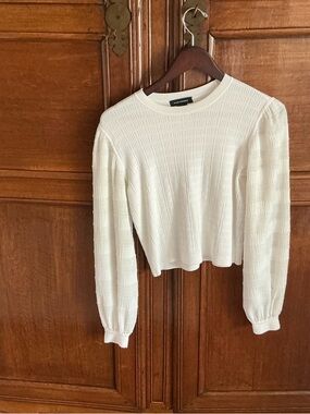 Club Monaco Cream Crewneck Textured Long-Sleeve Top
